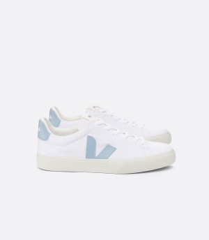 Men's Veja Campo Canvas Low-Top Sneakers White Blue | UWJ8529ZH