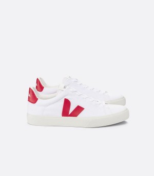 Men's Veja Campo Canvas Pekin Low-Top Sneakers White Red | FIN9199YY