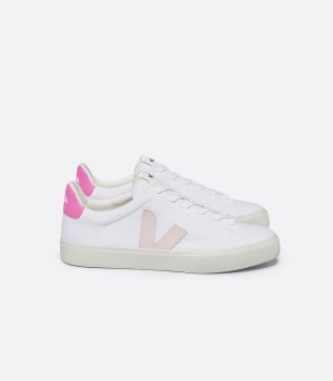 Men's Veja Campo Canvas Petale Sari Low-Top Sneakers White Pink | SBJ3325HN