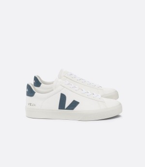 Men's Veja Campo Chromefree Leather California Low-Top Sneakers White Blue | GSH827GB