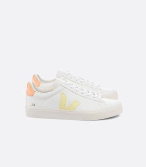 Men's Veja Campo Chromefree Leather Low-Top Sneakers White Yellow | LGN2164GH