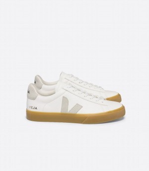 Men's Veja Campo Chromefree Leather Low-Top Sneakers White Grey | VYY4299QW