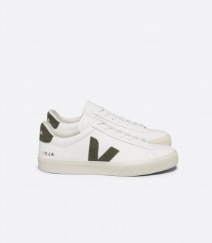 Men's Veja Campo Chromefree Leather Low-Top Sneakers White Dark Green | XMA221JZ