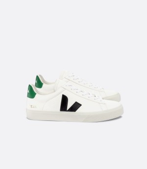 Men's Veja Campo Chromefree Leather Low-Top Sneakers White Black Green | KDV851NL