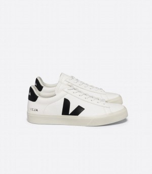 Men's Veja Campo Chromefree Leather Low-Top Sneakers White Black | JRK5537RU