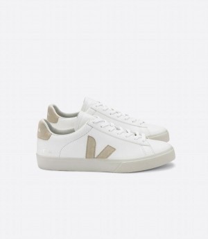 Men's Veja Campo Chromefree Leather Low-Top Sneakers White Beige | TRN6196IG