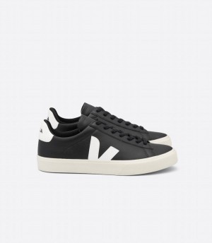 Men's Veja Campo Chromefree Leather Low-Top Sneakers Black White | LXX1462DO