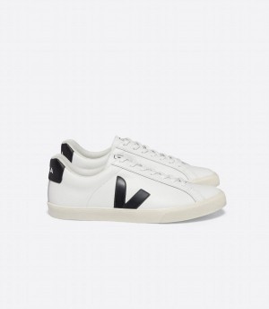 Men's Veja Esplar Leather Low-Top Sneakers White Black | BRP8897ZF