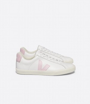 Men's Veja Esplar Leather Petale Low-Top Sneakers White Pink | NQL8331WM