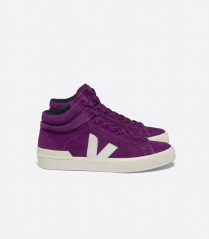 Men's Veja Minotaur Suede High-Top Sneakers Purple White | IZL1178OA