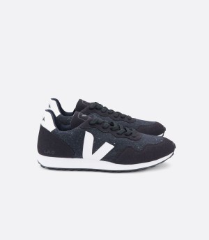 Men's Veja Sdu Rec Flannel Dark Running Shoes Black White | UPM9258YH