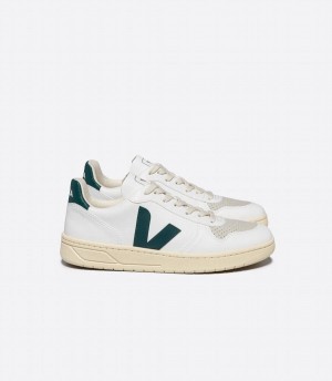 Men's Veja V-10 Cwl Brittany Low-Top Sneakers White Green | HDM2371OD