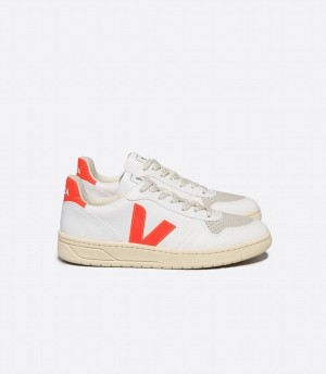 Men's Veja V-10 Cwl Low-Top Sneakers White Orange | SSY2858TF