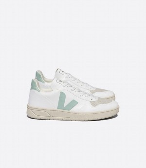 Men's Veja V-10 Cwl Low-Top Sneakers White Green | EKE2891QQ