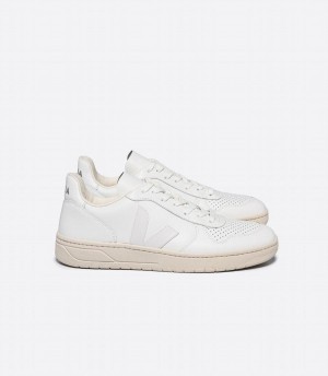 Men's Veja V-10 Leather Low-Top Sneakers White | LPQ8253HO