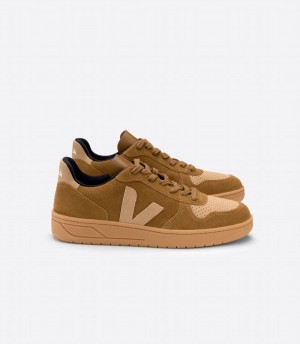 Men's Veja V-10 Suede Low-Top Sneakers Brown | HML1372XY