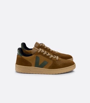 Men's Veja V-10 Suede Low-Top Sneakers Brown Black | QJS6582RW