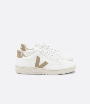 Men's Veja V-12 Leather Low-Top Sneakers White Brown | EGQ6775WC