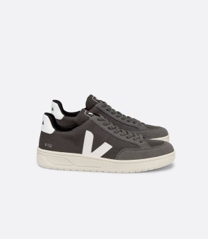 Men's Veja V-12 Vegan B-mesh Low-Top Sneakers Dark Grey White | EJE8829CX