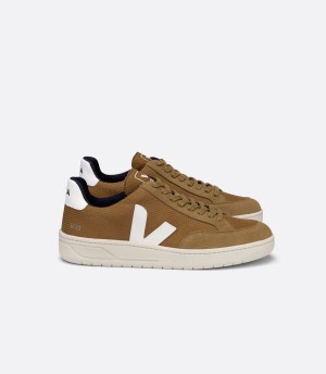 Men's Veja V-12 Vegan B-mesh Tent Low-Top Sneakers Brown White | UYJ9969JB