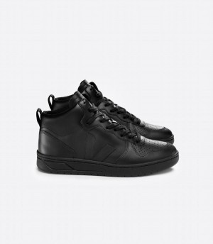 Men's Veja V-15 Leather High-Top Sneakers Black | OJR5684UN