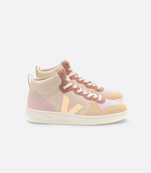 Men's Veja V-15 Suede High-Top Sneakers Beige Pink | ZWN2019JN