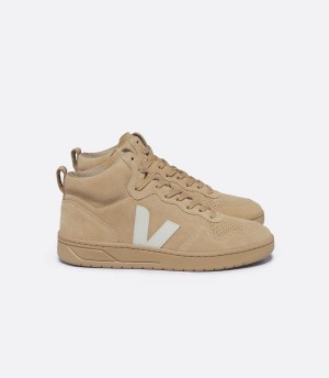 Men's Veja V-15 Suede High-Top Sneakers Brown | IEX7797OJ