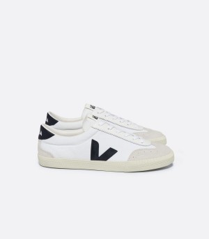 Men's Veja Volley Canvas Low-Top Sneakers White Black | NVX1686OW