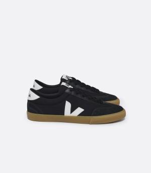 Men's Veja Volley Canvas Low-Top Sneakers Black White | FJH3977SQ