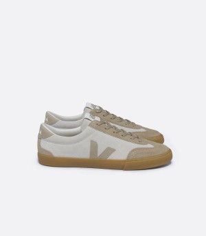 Men's Veja Volley Suede Low-Top Sneakers White Beige | PFJ790UF