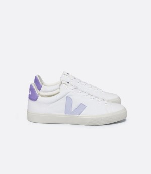 Women's Veja Campo Canvas Swan Low-Top Sneakers White Purple | BYZ8279LQ