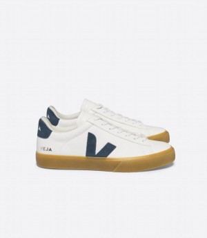 Women's Veja Campo Chromefree Leather California Low-Top Sneakers White Blue | RID2950AX