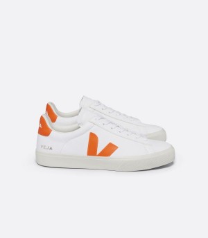 Women's Veja Campo Chromefree Leather Fury Low-Top Sneakers White Orange | PZD9988XK