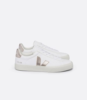 Women's Veja Campo Chromefree Leather Low-Top Sneakers White Gold | LWO6731AG