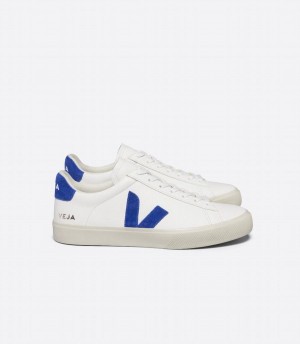 Women's Veja Campo Chromefree Leather Low-Top Sneakers White Blue | WLE3363YJ