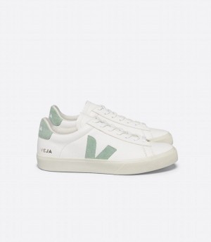 Women's Veja Campo Chromefree Leather Low-Top Sneakers White Green | BHZ4036IF