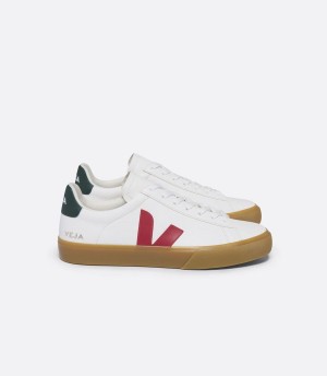 Women's Veja Campo Chromefree Leather Pekin Poker Low-Top Sneakers White Red Green | TIW5340OW