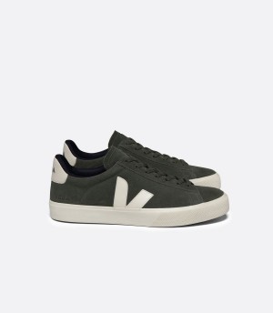 Women's Veja Campo Suede Mud Low-Top Sneakers Dark Green White | WPB9614IB