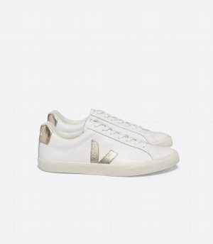 Women's Veja Esplar Leather Low-Top Sneakers White Gold | FIK8765PZ