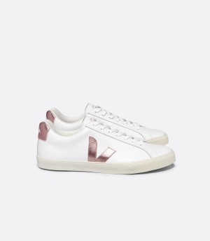 Women's Veja Esplar Leather Nacre Low-Top Sneakers White Red | OFX9765AS