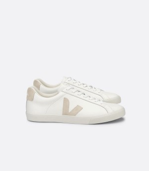 Women's Veja Esplar Leather Sable Low-Top Sneakers White Brown | FTC2885ES