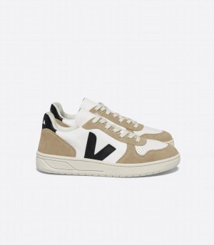 Women's Veja V-10 Chromefree Leather Low-Top Sneakers White Brown Black | VCK1163AX