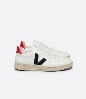 Women's Veja V-10 Cwl Boat Pekin Low-Top Sneakers White Red Black | OIZ9140CY