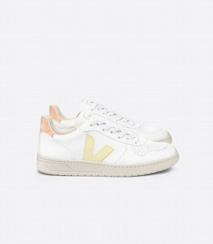 Women's Veja V-10 Cwl Low-Top Sneakers White Orange Yellow | EMS4450EG