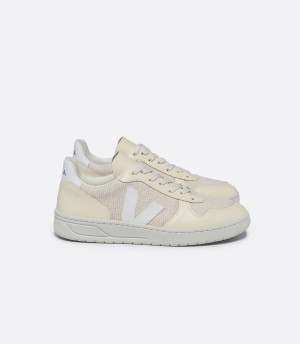 Women's Veja V-10 J-mesh Jute Low-Top Sneakers Yellow Beige White | NJM2847QT