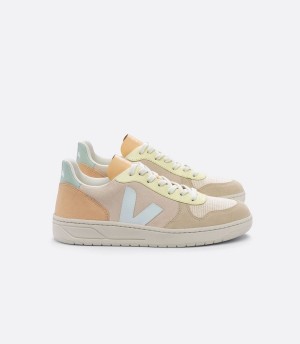 Women's Veja V-10 Suede Menthol Low-Top Sneakers Beige Pink Yellow | LZH9464SI