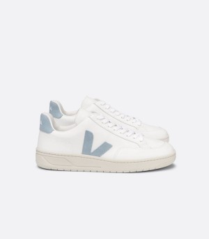 Women's Veja V-12 Leather Low-Top Sneakers White Blue | CCT4938SH