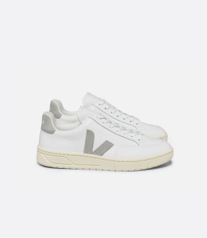 Women's Veja V-12 Leather Low-Top Sneakers White Light Grey | OMO5826KZ