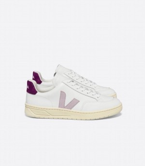 Women's Veja V-12 Leather Parme Magenta Low-Top Sneakers White Purple | NPS1698ZS