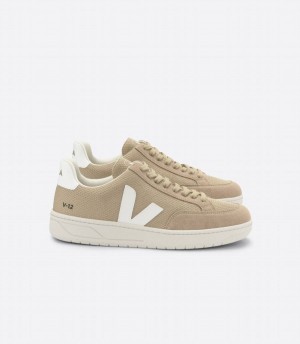 Women's Veja V-12 Vegan Alveomesh Low-Top Sneakers Light Brown | WQD8952KS